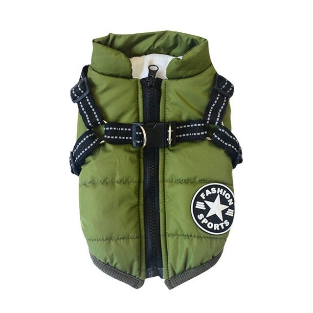Autumn Winter Pet Skiing Costume Sleeveless Cotton Padded Vest With Durable Chest Strap Harness Clothing  Coat Supplies