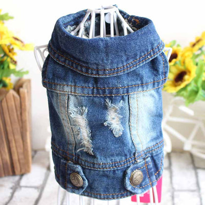 Fly Embroidered Pet Clothes Hole Cowboy Jean Clothes for Small Dogs Autumn Chihuahua Dog Jacket Factory Direct Sale Dog