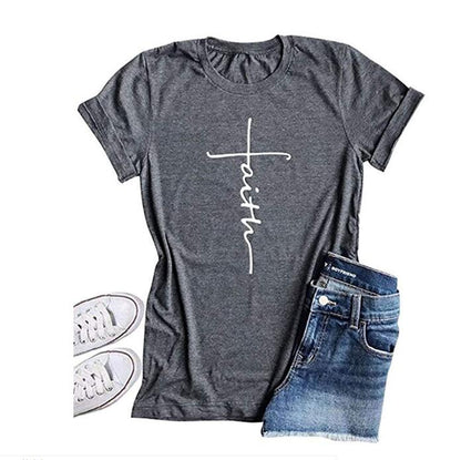 Faith Christian Cross Cotton Popular Goth Art T-shirt