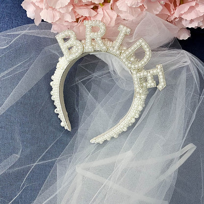 Bride to be Pearl crown tiara veil Bach Bachelorette hen Party Bridal Shower wedding engagement rehearsal dinner Decoration Gift
