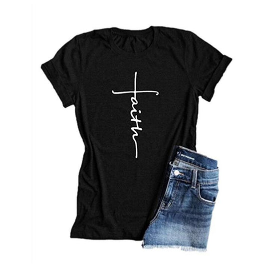 Faith Christian Cross Cotton Popular Goth Art T-shirt