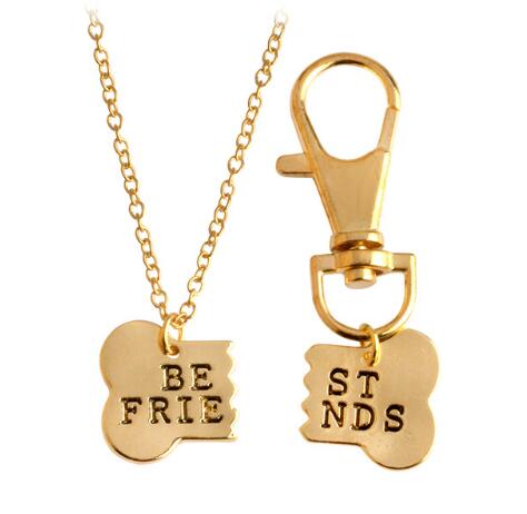 2pcs/set Dog Bone Best Friends Charm Necklace Key chain