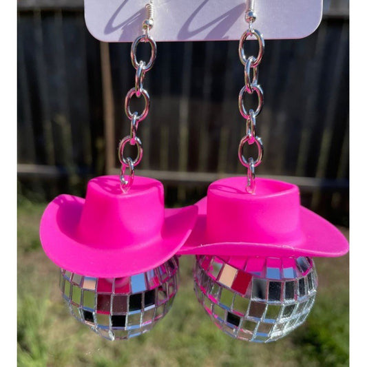 European and American Creative Disco Ball Straw Hat Earrings Mirror Ball Decorative Earrings Laser Ball Earrings Ornaments