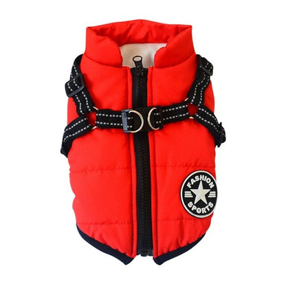 Autumn Winter Pet Skiing Costume Sleeveless Cotton Padded Vest With Durable Chest Strap Harness Clothing  Coat Supplies