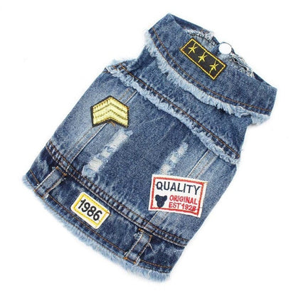 Fly Embroidered Pet Clothes Hole Cowboy Jean Clothes for Small Dogs Autumn Chihuahua Dog Jacket Factory Direct Sale Dog