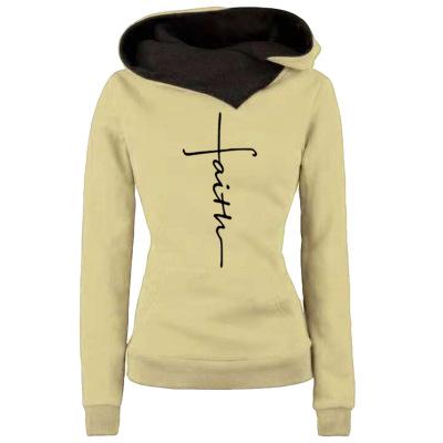 Autumn Winter Hoodies Sweatshirts Women Faith Embroidered Sweatshirt Long Sleeve Pullovers Christmas Casual Warm Hooded Tops